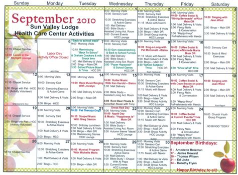 September Skilled Nursing Activities - Welcome to Sun Valley Lodge