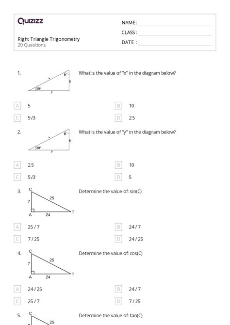 Trigonometry Worksheets For Th Grade On Quizizz Free Printable