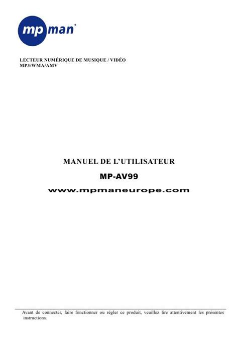 Notice MPMAN MP AV99 lecteur mp3 Trouver une solution à un problème