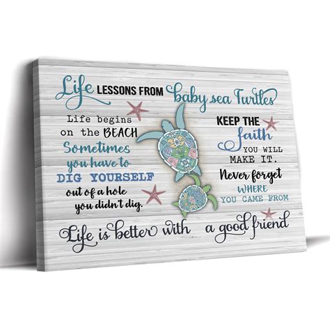 Sea Turtle Canvas Wall Art Turtle Life Quote Motivational Home Art