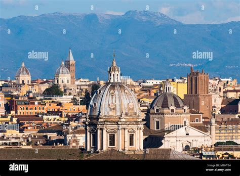 Historic Rome City Skyline With Domes And Spires Seen From Janiculum