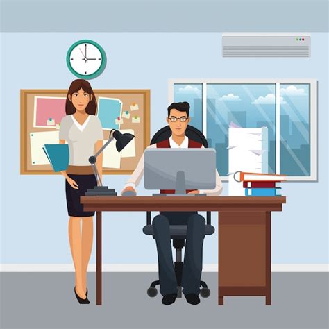 Premium Vector Business Characters In Office Scene