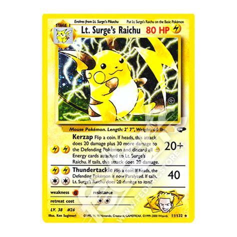 Lt Surges Raichu Holo Unlimited Eng Mint Federicstore