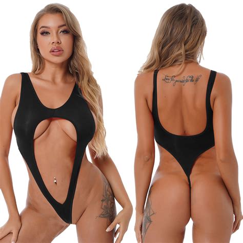 Agoky Damen Einteiler Bodysuit Sexy Stringbody Body Transparent High