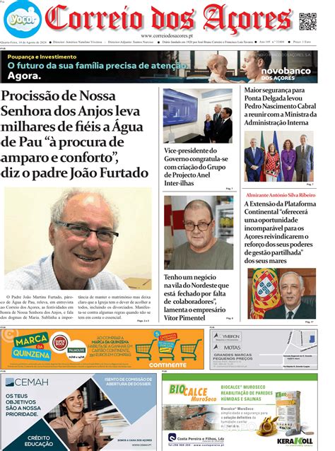 Correio Dos A Ores Ago Jornais E Revistas Sapo Pt