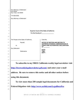 Sample Motion To Suppress Evidence For California Pdf