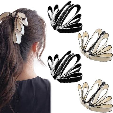 Amazon Pcs Bow Banana Hair Clips Ribbon Vertical Ponytail Claw