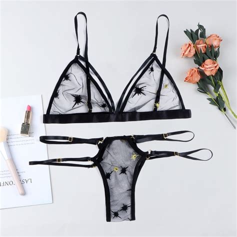 Sexy Lingerie Woman Embroidery Floral Bikini Panties Set Sensual Lace