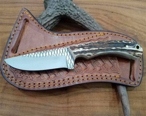 Prairiewind Handmade Neck Knife Oil Tanned Leather Sheath Custom Forged Knife Bushcraft