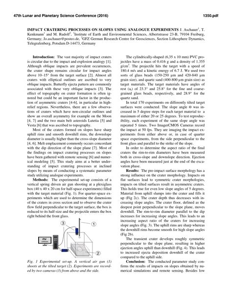 Pdf Impact Cratering Processes On Slopes Using Analogue Experiments