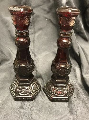 Avon Cape Cod Ruby Red Glass Tall Candlestick Holders