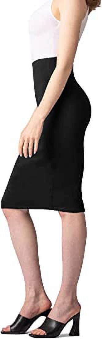 Handc Women Premium Nylon Ponte Stretch Office Pencil Skirt High Waist