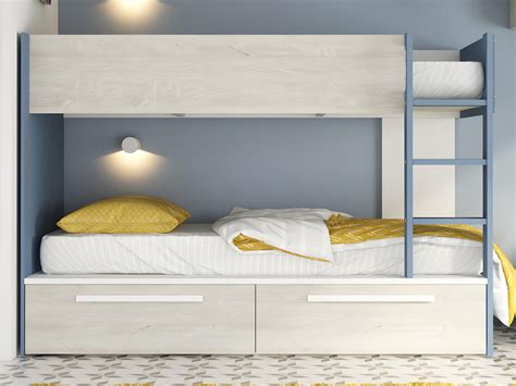 Letto A Castello 2 X 90 X 200 Cm 2 Cassetti Blu Bianco E Naturale