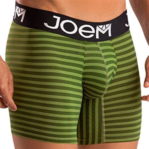 Joem Boxer Striped Briefs For Men Long Leg Multicolor Underwear Breathable Black Waistband