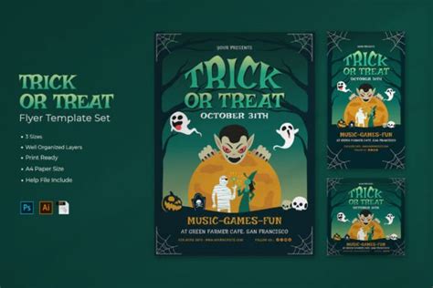 Trick Or Treat Flyer Template Set Graphic By Gioraphics · Creative Fabrica