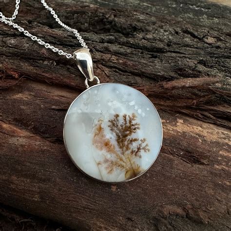 Top Grade Natural Scenic Dendrite Agate Pendant Necklace 925 Sterling