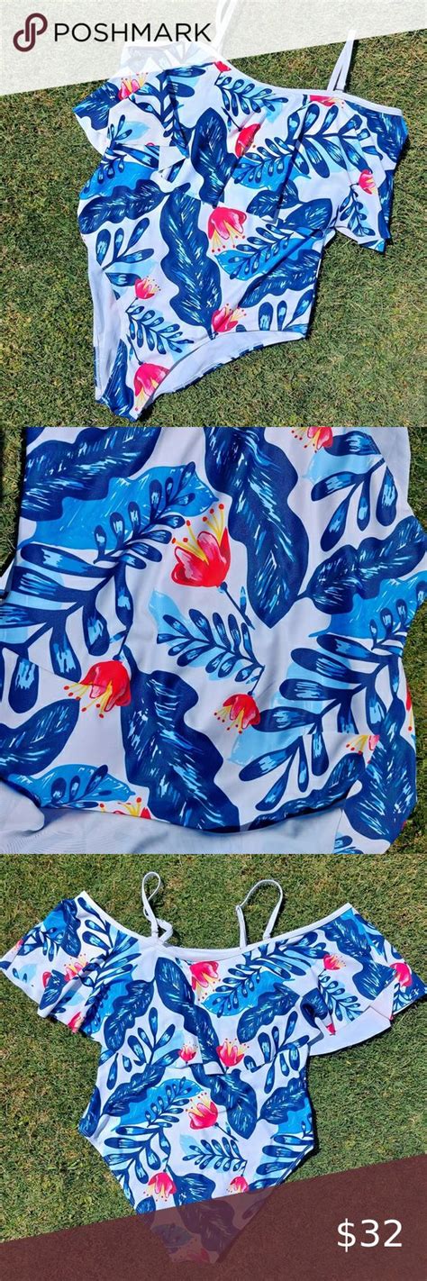 Tempt Me Womens Blue Tropical Floral Ruffle One Piece Swimsuit Xl