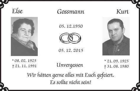 Traueranzeigen Von Else Gossmann Vrm Trauer De