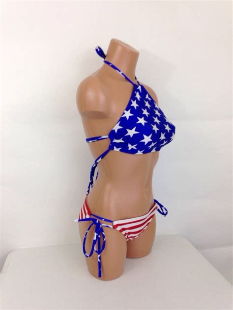 Women S American Flag Bikini Usa Flag Halter Swimsuit Etsy