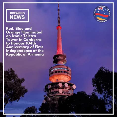 Red, Blue and Orange Illuminated on Iconic Telstra Tower in Canberra to