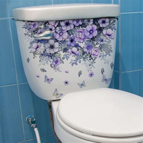 Autocollant Mural D Coratif Fleur Violette Transformation Salle De Bain