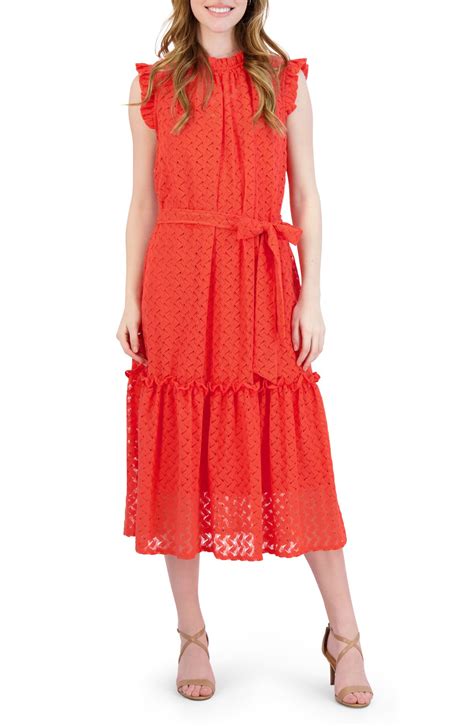 Julia Jordan Ruffle Waist Tie Eyelet Midi Dress Editorialist