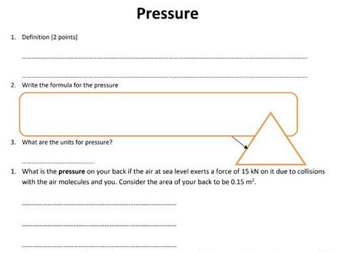 Ks4 Gcse Physics Pressure Force Area Formula Worksheet With Questions And Answers Teaching