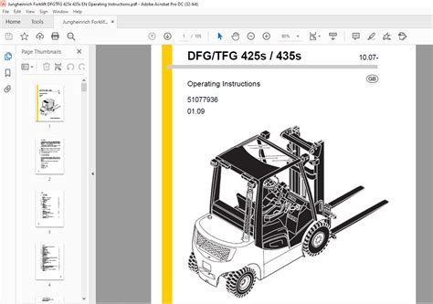 Jungheinrich Forklift Dfg Tfg S S Operating Instructions Manual