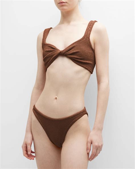 Buy Hunza G Juno Crinkled Two Piece Bikini Set Metallic Chocolat At