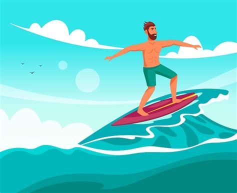 Premium Vector Man Surfing Controlling The Waves On A Surfboard