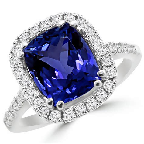 3 53ct Cushion Cut Tanzanite Diamond Halo Engagement Cocktail Ring