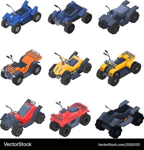 Quad Bike Icons Set Isometric Style Royalty Free Vector