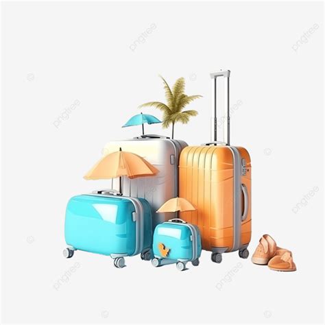 3d Minimal Summer Theme Beach Theme Summer Vacation Time Luggage With Beach Compositions 3d