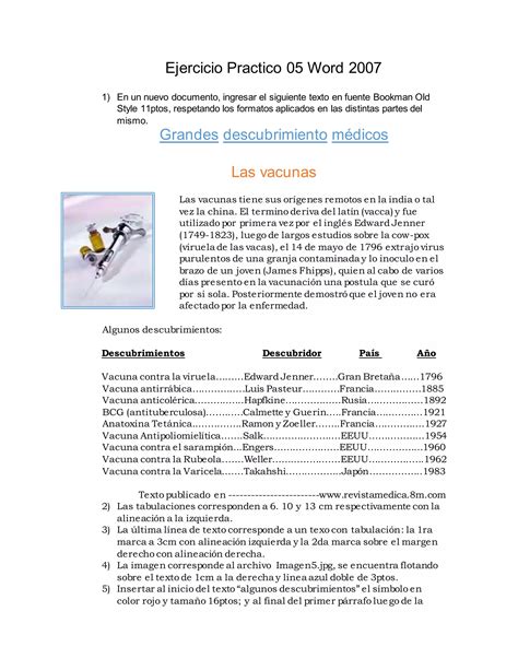 Ejercicio Practico 05 Word 2007 Grandes Descubrimientos Medicos PDF