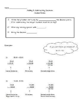 Adding Subtracting Decimals Guided Notes By MissMathTPT TpT