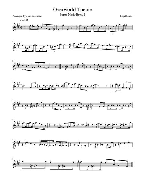 Super Mario Bros 2 Overworld Theme Sheet Music For Saxophone Alto Solo