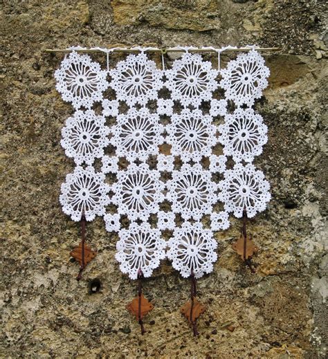 Rideau En Dentelle De Crochet Fait Main R Tro Vintage En Coton Blanc