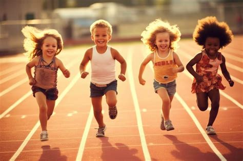 Premium AI Image | A group of cute children running on the track ...