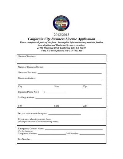 Business License Application California City