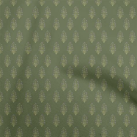 OneOone Silk Tabby Dark Green Fabric Asian Floral Block Fabric For