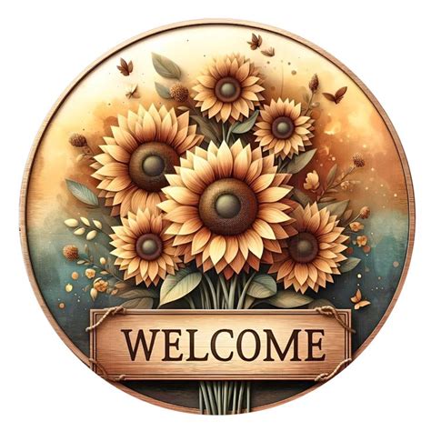 Sunflower Welcome Wreath Sign Metal Wreath Sign Round Wreath Sign Door Decor Lindys Sign