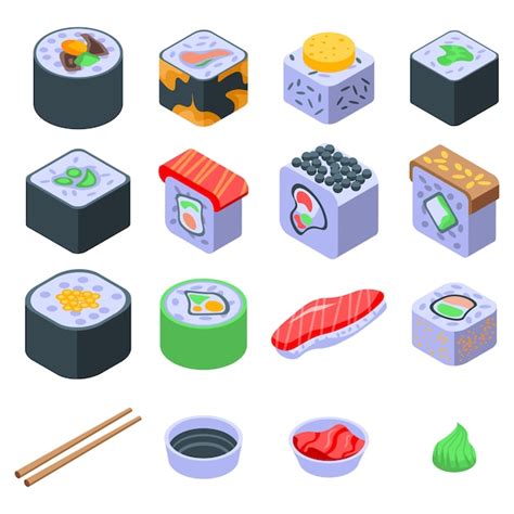 Sushi Roll Icons Set Isometric Style Vector Premium Download