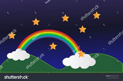 Illustration Night Sky Rainbow Stars Night Stock Vector (Royalty Free ...