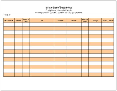 Master List Template Microsoft Word Free Word Template