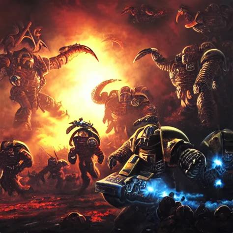 Space Marines Fighting Off A Horde Of Tyranids K Stable Diffusion