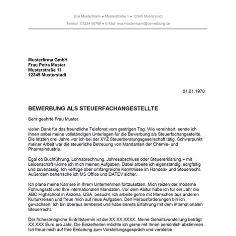 Bewerbungsanschreiben Steuerfachangestellter