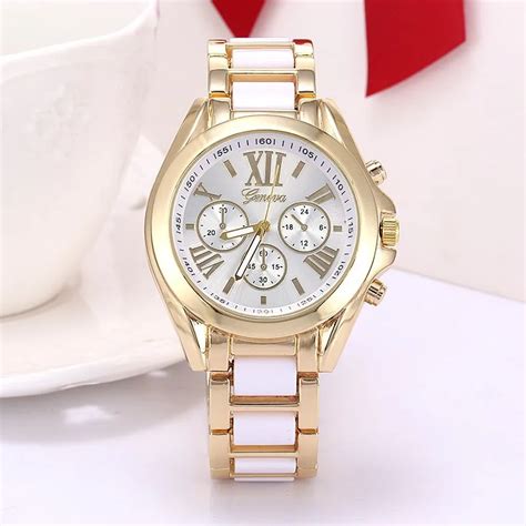 Women Original Geneva Brand Luxury Fashion Casual Quartz Watches Clock Hours Gold Color Watch In