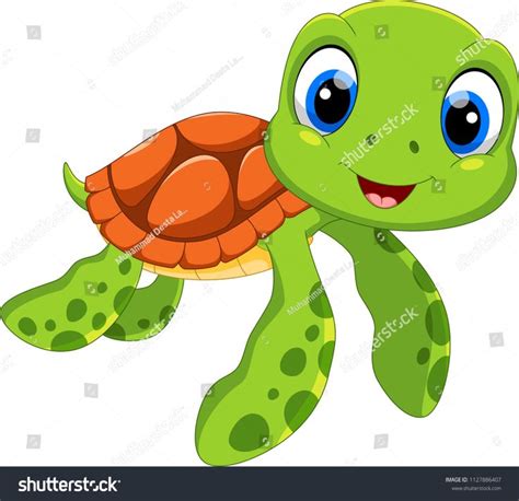 Cute Green Turtle With Blue Eyes Swimming In The Ocean Or Sea Water