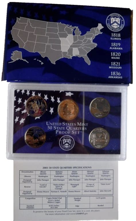 2003 S United States Mint 50 State Quarters Proof Set W COA And Box EBay