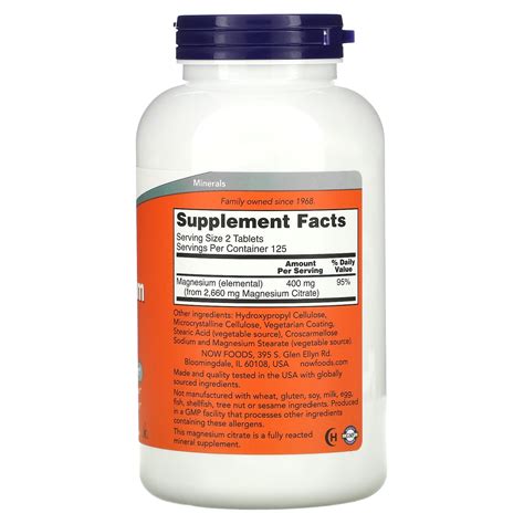 NOW Foods Magnesium Citrate 200 Mg 250 Tablets